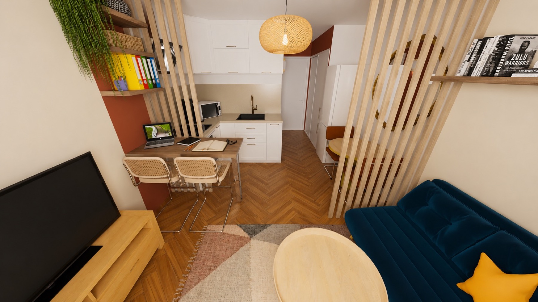Studio étudiant contemporain et lumineux — rendu 3D